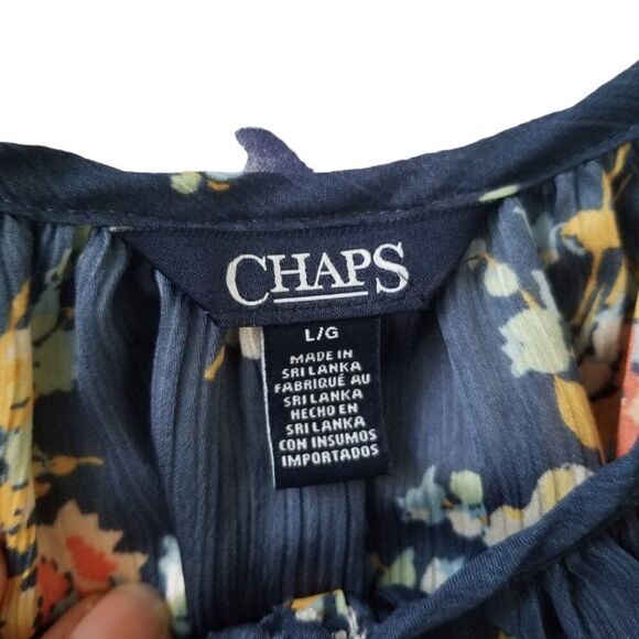 CHAPS Navy Blue Floral Three Quarter Sleeve Top - Size Large - Picture 10 of 10